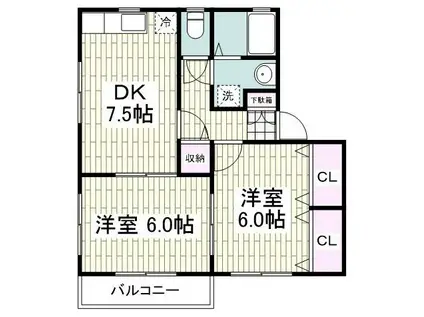 ファンタジア2番館(2DK/1階)の間取り写真
