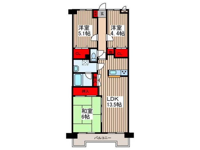 田園パーク土呂(3LDK/3階)の間取り写真