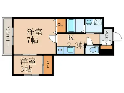   グレイスフル到津(2K/3階)の間取り写真