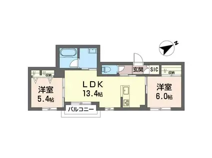 グランシャトー宮沢(2LDK/2階)の間取り写真