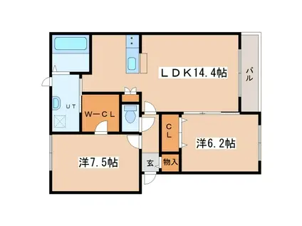 シャンボヌールO(2LDK/2階)の間取り写真