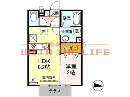 アモリール津福(1LDK/1階)の間取り写真