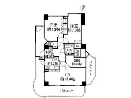 クレアトール浜田山(2SLDK/5階)の間取り写真