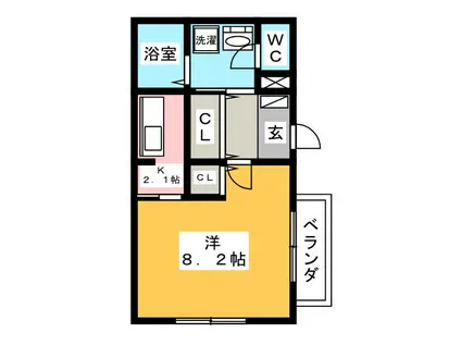 アヴェニール(1K/2階)の間取り写真