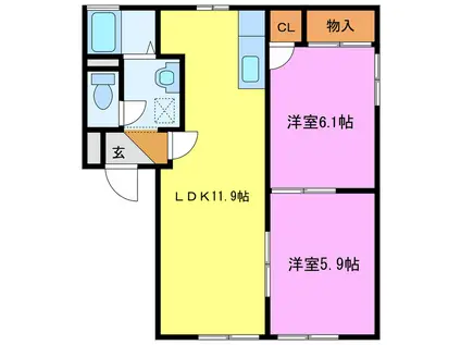 コンフォートべル II(2LDK/1階)の間取り写真