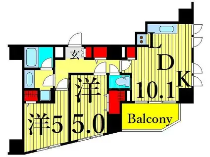 カスタリア北上野(2LDK/6階)の間取り写真