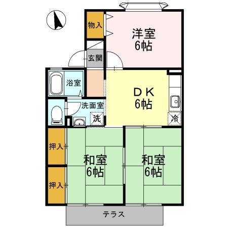 リバーサイド森町Ⅱ(2LDK/1階)の間取り写真