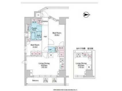 コンフォリア世田谷上馬(2LDK/6階)の間取り写真