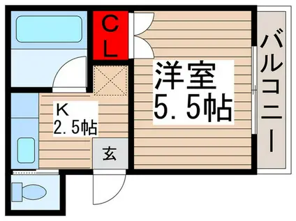 エルエー(1K/2階)の間取り写真