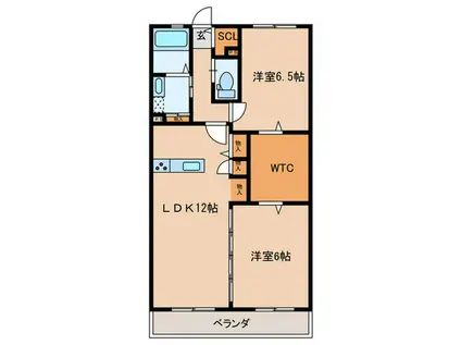 サービス付き高齢者向け あすなろ(2LDK/2階)の間取り写真