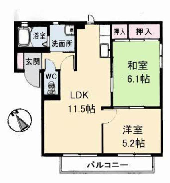ハイツエメロード A棟(2LDK/2階)の間取り写真