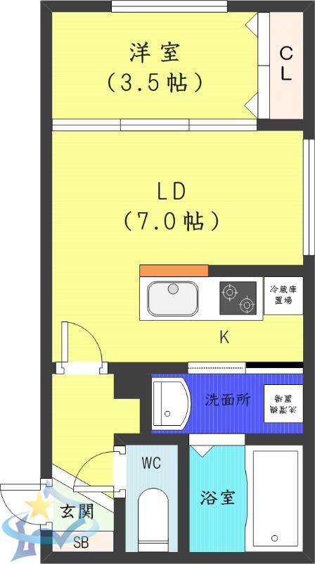 レジデンス円山北(1LDK/4階)の間取り写真