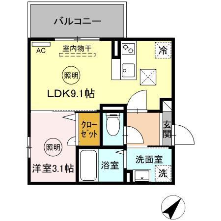 D-ROOM南方(1LDK/3階)の間取り写真