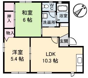 スターガーデン長府ステラ(2LDK/1階)の間取り写真