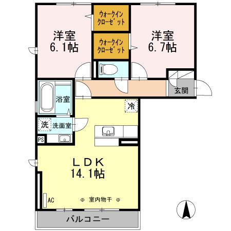 グロリアス(2LDK/1階)の間取り写真