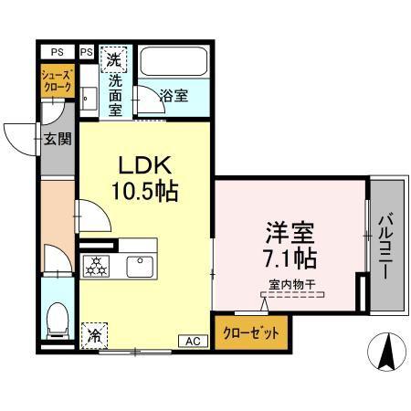 エミエール東成瀬(1LDK/2階)の間取り写真