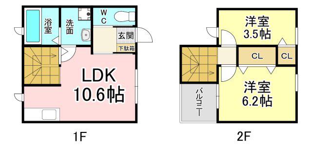 シアハウス三ヶ森(2LDK/1階)の間取り写真