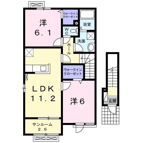 アルドール矢来B(2LDK/2階)の間取り写真