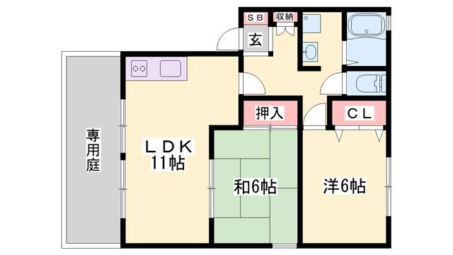 JAハイツ谷川I A棟(2LDK/1階)の間取り写真