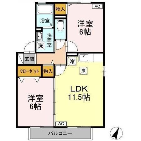 エンブレム伴A棟(2LDK/1階)の間取り写真