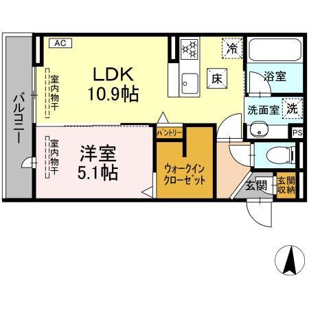 D CREST 若松町(1LDK/1階)の間取り写真