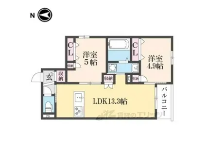 カルム二条(2LDK/3階)の間取り写真