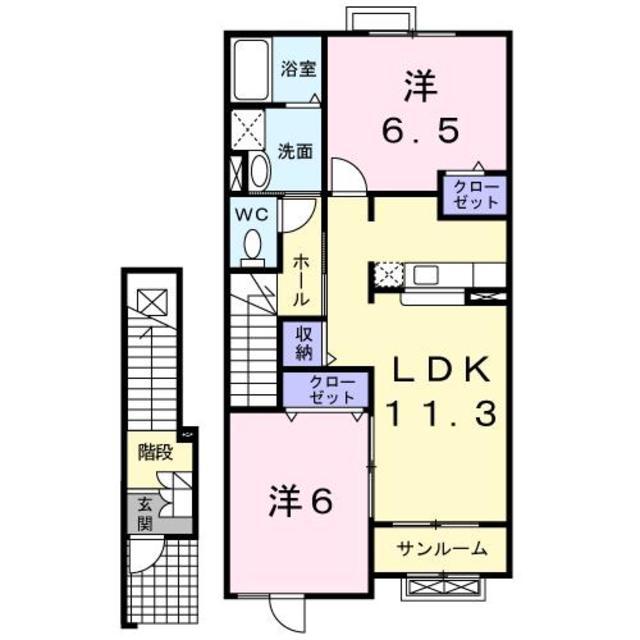 ハッピーフィールドC(2LDK/2階)の間取り写真