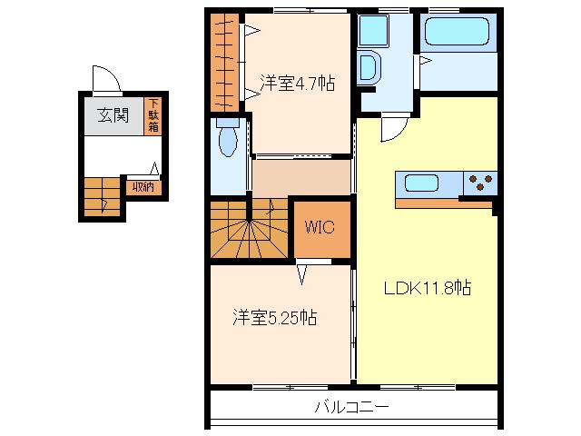 エイブルメゾン勝間A(2LDK/2階)の間取り写真