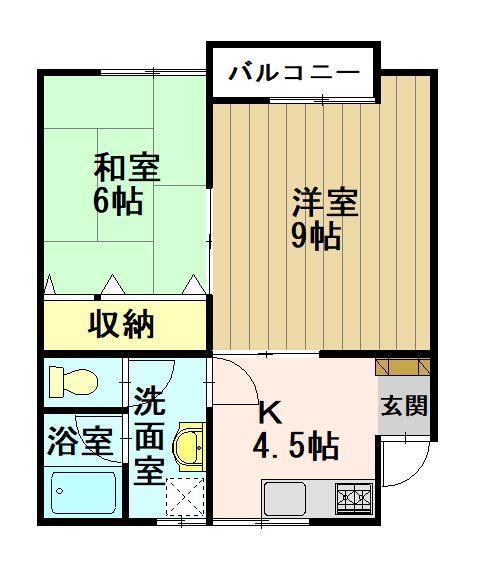 クライスデール天王台B(2K/1階)の間取り写真