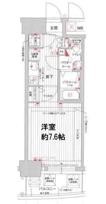 ラシュレエグゼ本町(1K/14階)の間取り写真