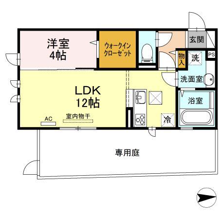 熊本市電健軍線 熊本駅前駅 徒歩17分 3階建 築8年(1LDK/1階)の間取り写真