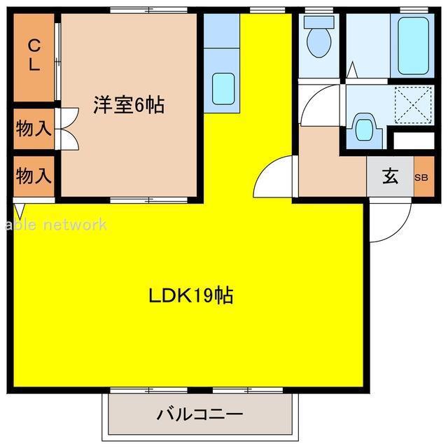 ハイツ峰C(1LDK/1階)の間取り写真