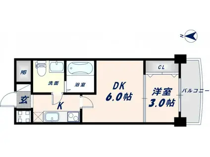セレニテオズ北巽(1DK/2階)の間取り写真