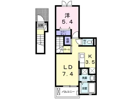 プチフローラ 北野田III(1LDK/2階)の間取り写真