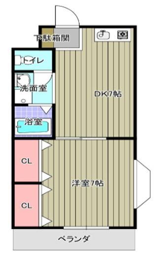 チェリーヒル刀根山(1DK/1階)の間取り写真