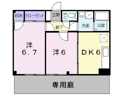 サウスヴィラ(2DK/1階)の間取り写真