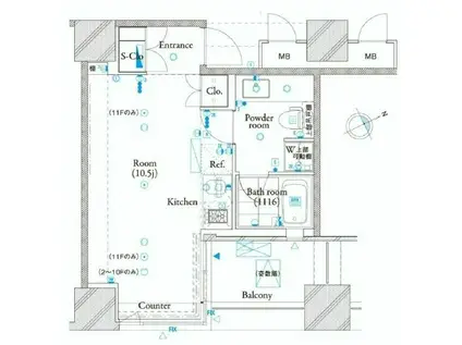 ザ・タワー芝浦(1K/7階)の間取り写真