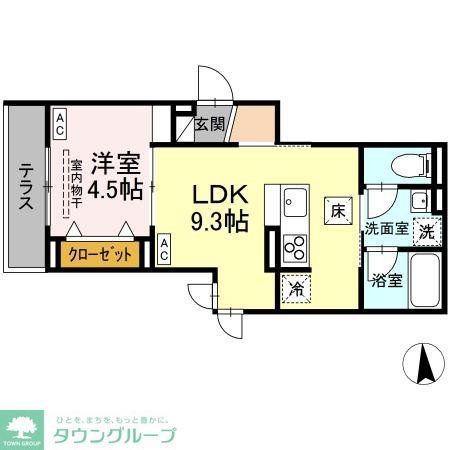 D-ROOM寺町(1LDK/1階)の間取り写真