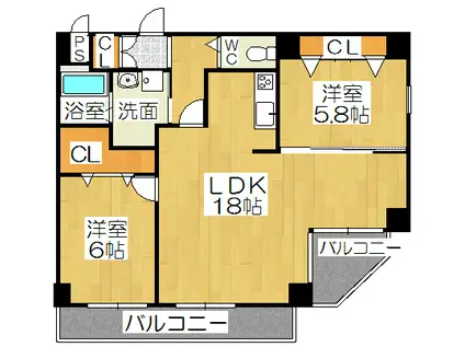 ペコラ広小路(2LDK/7階)の間取り写真