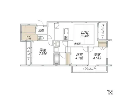 浦和区領家3丁目メゾン北棟(3LDK/3階)の間取り写真