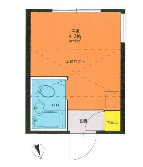 ハイテラス石川台 A棟(ワンルーム/2階)の間取り写真