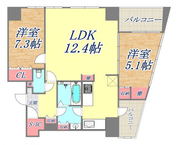 ライオンズマンション神戸栄町通(2LDK/8階)の間取り写真