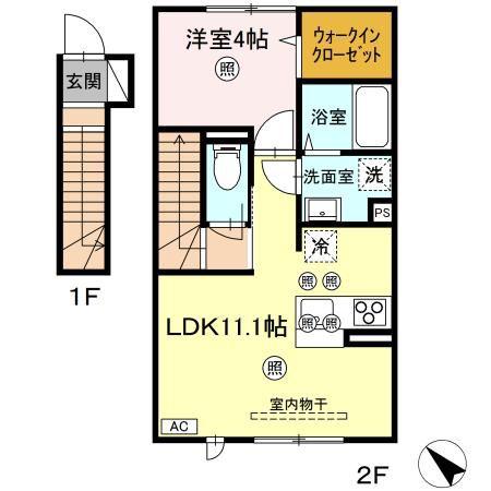 浜乃木レジデンスK(1LDK/2階)の間取り写真