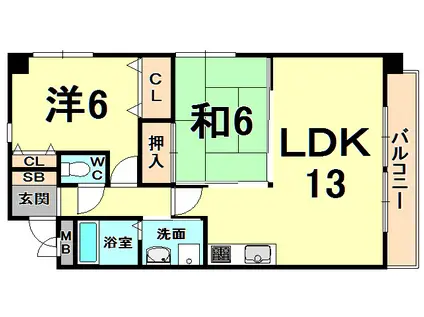 シェリール苦楽園2(2LDK/1階)の間取り写真