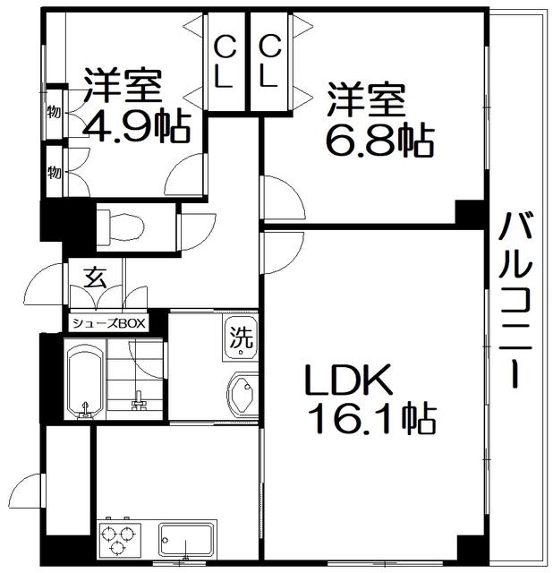 パークハイツ岡山手(2LDK/2階)の間取り写真