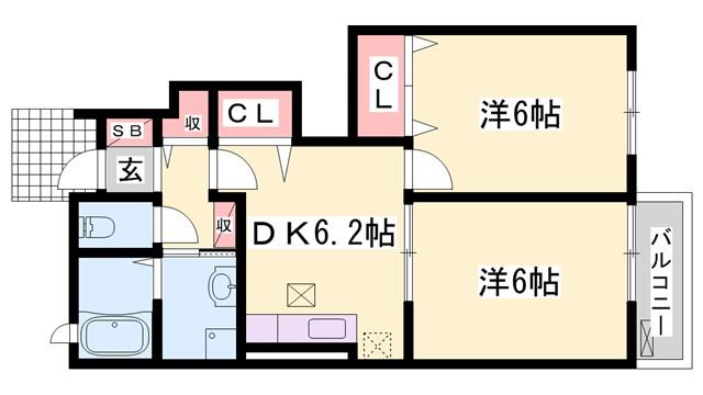 ベイローレル(2DK/1階)の間取り写真