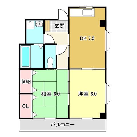 ハイツ ハピィバリーII D棟(2DK/3階)の間取り写真
