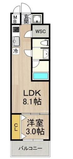 セノアタワー泉(1LDK/6階)の間取り写真