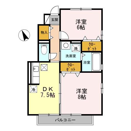 リビングタウン飯田G棟(2DK/1階)の間取り写真