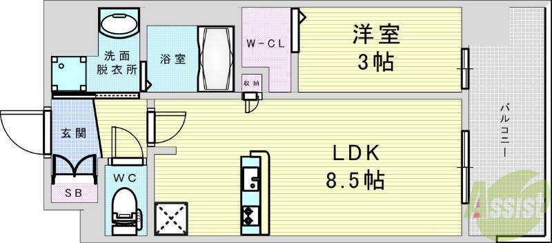 プレサンスレイズ東三国(1LDK/9階)の間取り写真